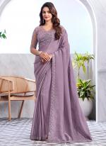 Shine Silk Purple Party Wear Embroidery Work Saree